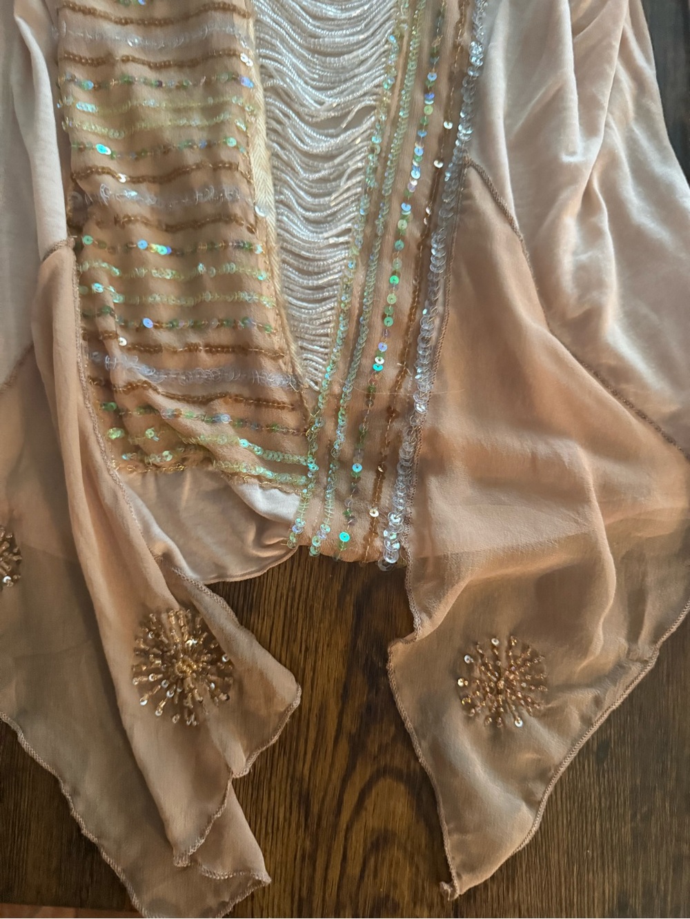 Dolce Cabo Beige Sequin Fringe unique & beautiful top - Picture 3 of 6